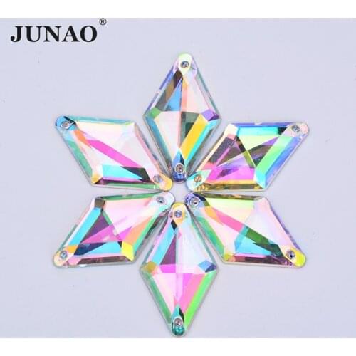 JUNAO 11x18mm 18x30mm AB Crystal Rhombus Rhinestone Applique Sew On Acrylic Stones Flatback Strass Sewing Diamond for Needlework