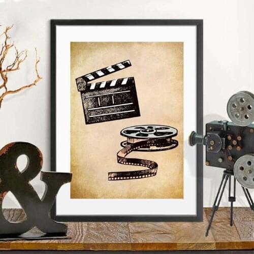 Movie Film Canvas Painting Popcorn Cola Room Decoration Posters and Prints On The Wall Picture Living Room Retro Movie Projector