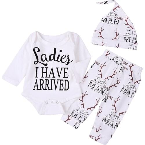Newborn Baby Boy Clothes Set Kids Long Sleeve Funny Words Print Bodysuit Romper + Christmas Long Pants 2020 Autumn Winter Outfit