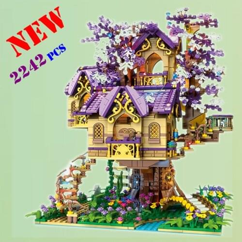 Diy Cherry Tree House Street View Brick Model Building Blocks Architecture Girl Assembly Toys Birthday Gifts for elves Friends