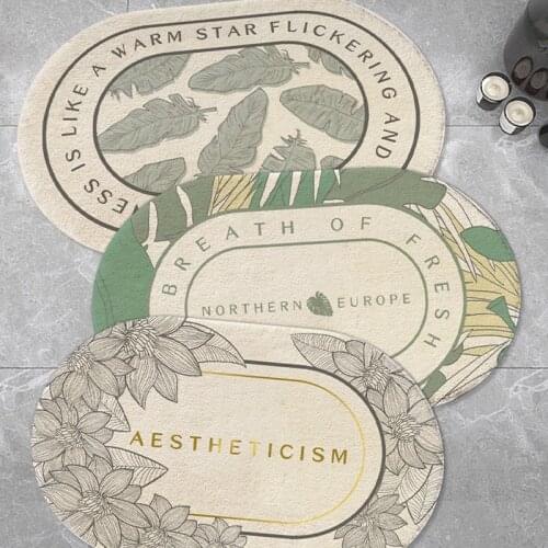 Oval Fluffy Bathroom Mat Plants Carpet Bath Tub Side Anti Slip Entrance Area Rug Floor Pad Nordic Doormat Home Aesthetic Decor