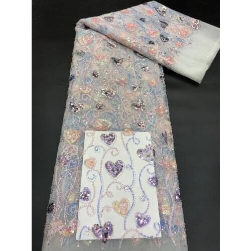 Beautiful African Nigeria Lace Beads Tube Sequins Embroidery Love French Tulle Mesh Dress Skirt Sewing Fabric 5 Yards Wholesale