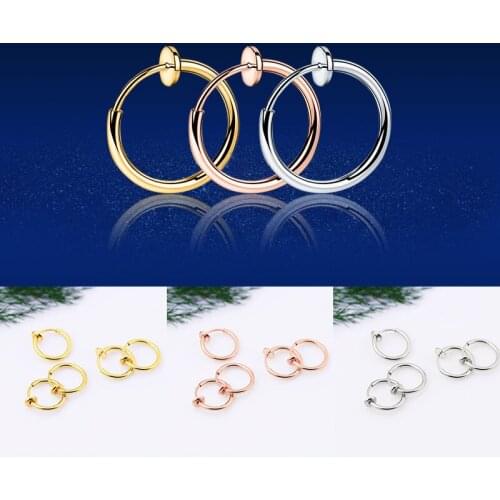5Pcs/Lot Rose Gold Silver Color Men Women Round Copper Spring Ear Clips Punk Non-pierced Earrings Fake Piercing Ear Ring Hoop