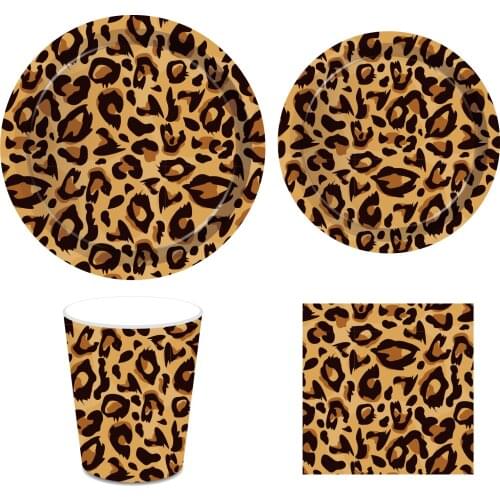 Leopard Jungle Theme Party Decorations Sets Plates Napkins Cups Disposable Tableware Kids Happy Birthday Party Favors