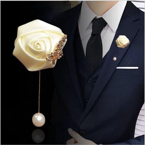 LKY Fr Boutonniere Brooch Corsage Pins for Women Men Red Wedding Buttonhole Boutonniere Groomsmen Prom Suit Marriage Accessories