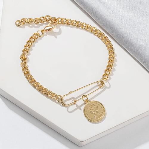 LOVR Punk Fashion Coin Bracelets For Women Retro Metal Chain Geometric Portrait Coin Pendant Bracelet Hip Hop Female Jewelry