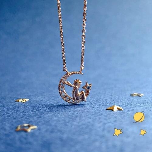 Fashion Little Prince Pendant Necklace For Women Cute Rhinestone Neck Chain Collarbone Sweater Choker Jewelry Charm Party Gift