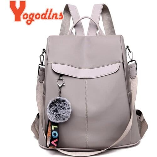 Yogodlns Fashion Backpack Women Waterproof Oxford Rucksack Hairball Teenager School Bag Travel Large Capacity Backpack Mochila
