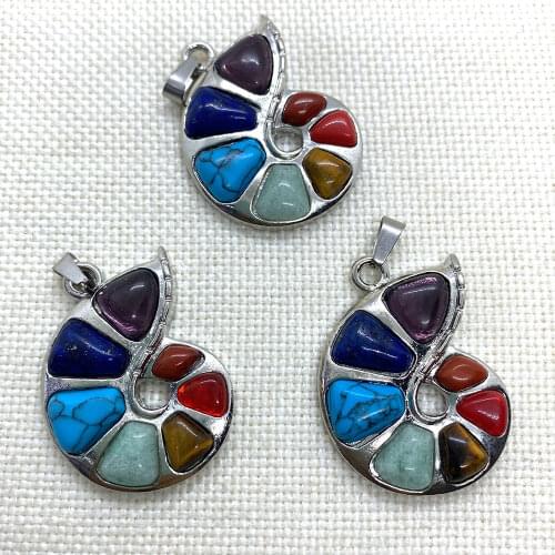 Natural Stone Seven Chakra Material Snail-shaped Aura Healing Charm Pendant Making DIY Jewelry Bracelet Necklace 28x38mm Fashion