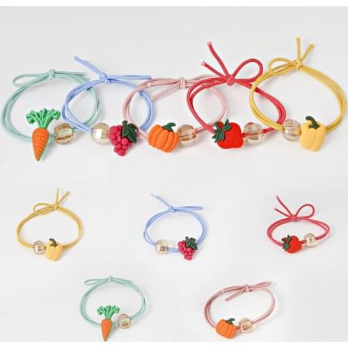 2019 New Fashion Resin Cute Cartoon Fruit Hair Rope Candy Color Elastic Hair Band For Kids Girls Headwear Hair Accessories