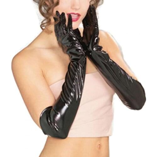 1Pair Sexy Women Faux Patent Leather Full Finger Long Gloves Nightclub Party Cosplay Costume