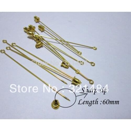 Gold plated 60mm hijab pins and backs muslim fashionable straight stick pin islamic scarf safety hijab khaleeji fixed pins