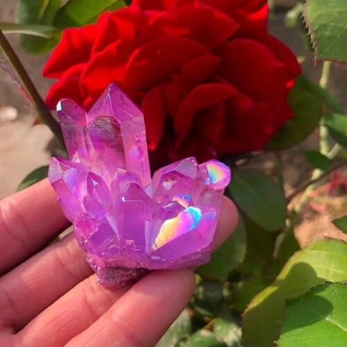 Rare purple flame halo quartz crystal cluster specimen healing