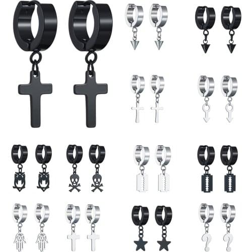 New Fashion 1 Pair 2 Colors Punk Women Stainless Earrings Cross Upper Ear Cartilage Earring For Women Men Earring Jewelry