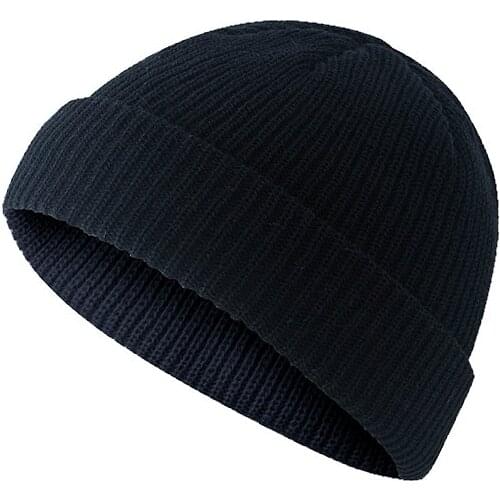 Fashion Mens Beanie Winter Knit Hat Boy Skullcap Sailor Cap Cuffs Retro Navy Short Hat Solid Color Unisex Autumn Warm Cap