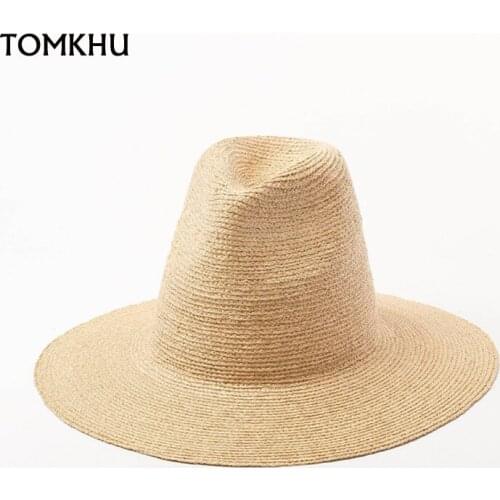 European American Summer Custom Fine Straw Raffia Handmade Jazz Hat Women Outdoor Travel Sunshade Beach Hat High Quality Chapeu