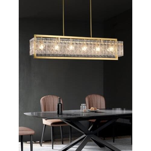 Dining Living Room LED Chandelier Copper Luxury Kitchen Island Long Hanging Light E14 Postmodern Restaurant Villa Pendant Lamp