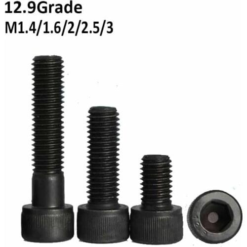 M1.4 M1.6 M2 M2.5 M3 12.9 Grade Carbon Steel Hex Hexagon Socket Head Screws Black Allen Bolts Cup Head Screw DIN912