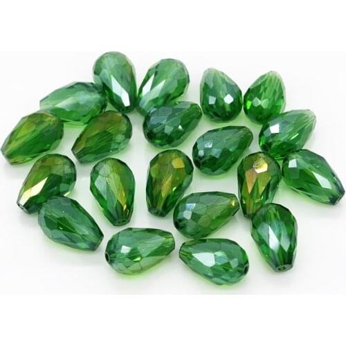TOP quality 60pcs Wholesale Faceted Teardrop glass crystal Charm Loose Spacer beads 8x12mm Grass green AB