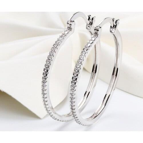 Large Circle Hyperbole Stud Earrings for Women Solid 925 Sterling Silver Wedding Anniversary Gift Glittering Model Fine Jewelry