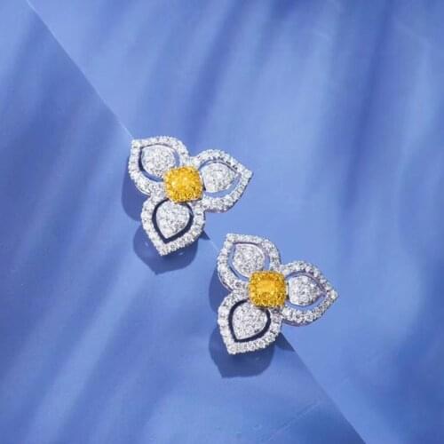 Genuine 925 Sterling Silver Women Earrings Stunning Yellow Color CZ Stud Earrings for Girls Lady Fashion Jewelry