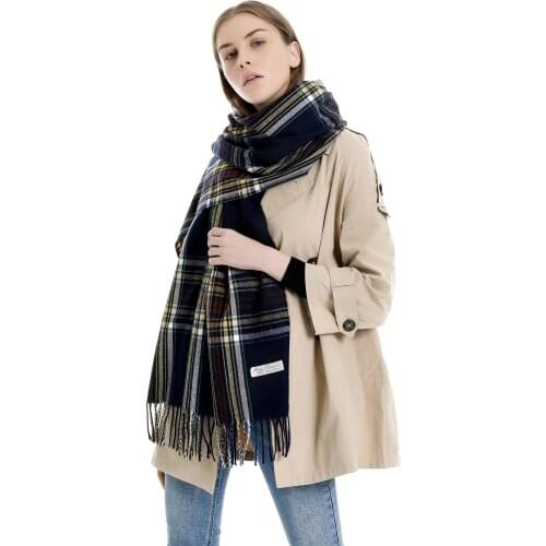 Imitation Wool Scarlf Women Fashion Autumn Winter Warm Wraps Plaid With Tassels High Streetwear High Quality Shawl Female Hot