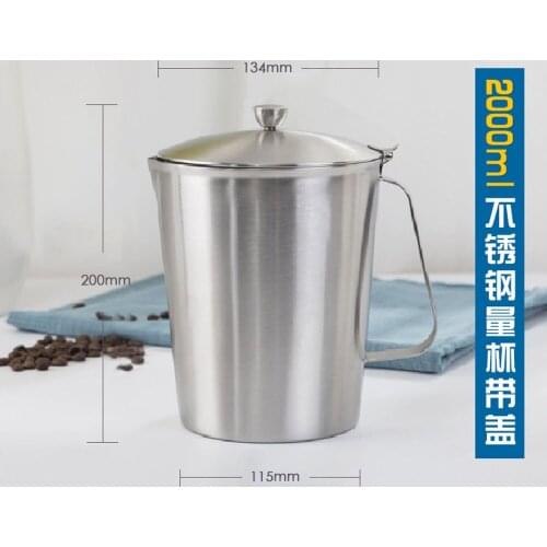 1PCS 2000ml Lab 304 Stainless Steel Lab Beaker Measuring Cups Graduated Liquid Metal Tools With Inner Scale and Cover