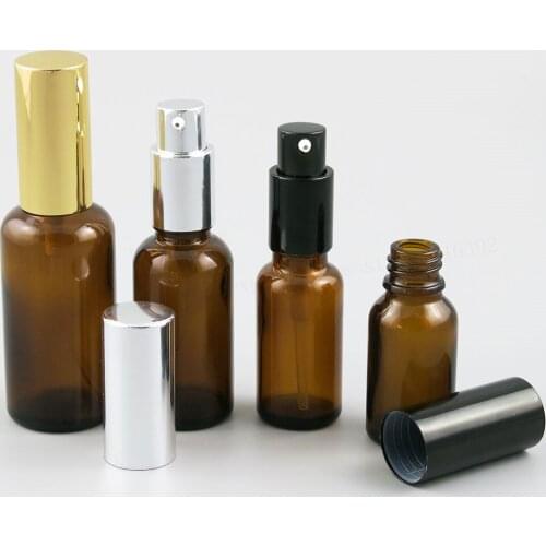 200 x Amber Glass Cream Shampoo Bottles with Aluminium Pump 1oz Brown Glass Cosmetic Container 100ml 50ml 30ml 20ml 15ml 10ml