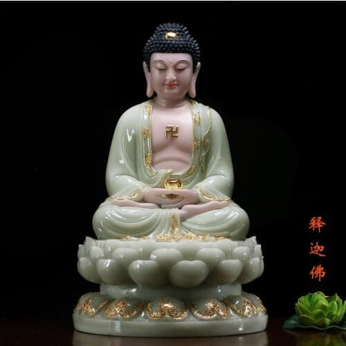 30cm LARGE- Buddhist high-grade home TOP efficacious Talisman Mascot Sakyamuni Buddha jade gilding carving Sculpture statue
