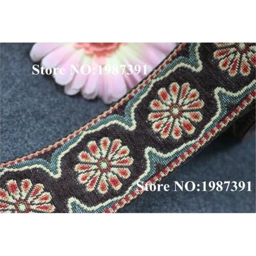 5yards/lot wide 6cm Woven Jacquard Ribbon brown flowers design with fluff for curtain accessory LS-5134