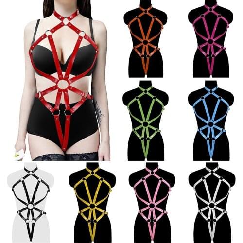 Goth Accessories PU Leather Full Body Harness Sexy Costume Lingerie Set Bdsm Women Festival Clothes Garter Set Sword Belt Decor