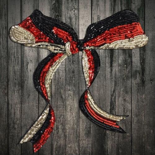 2 Pieces/lot Bow Motif Patches Iron on Clothes T-shirt Stickers 19x11cm DIY Sewing Accessories Garment Sequined Applique