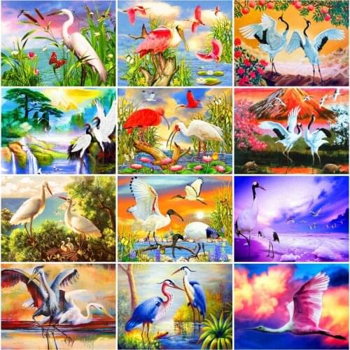 AZQSD Diamond Painting Crane Cross Stitch Kits Rhinestones 5D Diamond Embroidery Animal Mosaic Needlework Home Decoration Gift