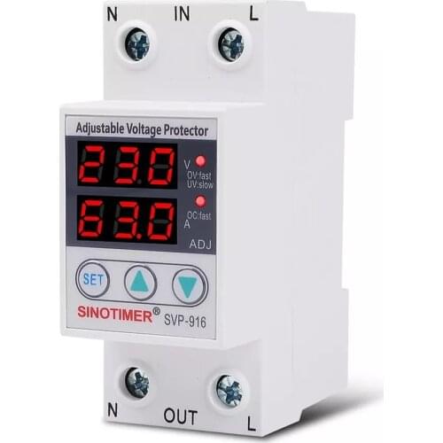 Household 63A 80A 230V 50/60Hz Din Rail Adjustable Digital Dual Display Limit Over Current Over Under Voltage Protection Switch