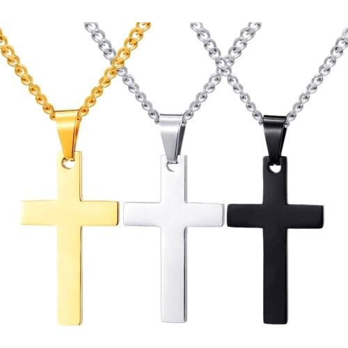 Black Gold Silver Color Cross Necklaces Pendant For Men Woman Stainless Steel Prayer 24Inch Chain Necklaces Religious Jewelry