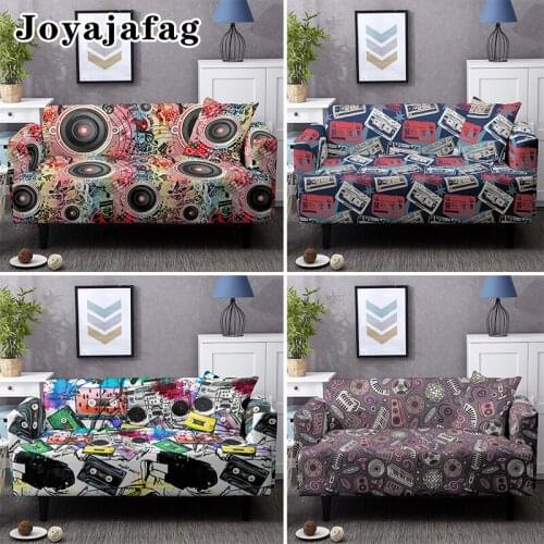 Retro Graffiti Music Instrument Stretch Sofa Cover For Living Room Washable Couch Covers Dust-proof Elastic Slipcover Loveseat