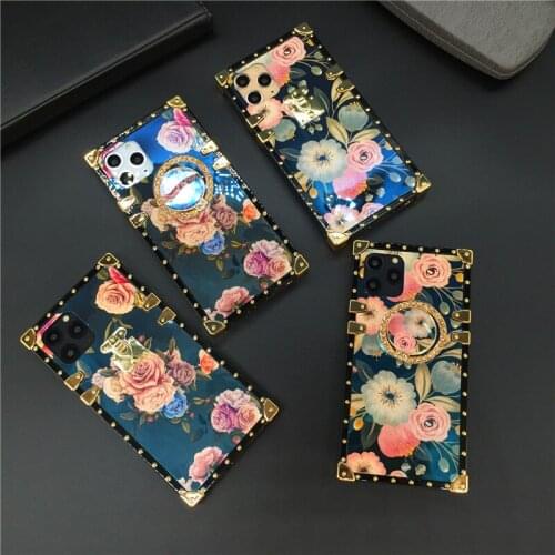 Luxury Glitter Square Cover Blu-ray Shinning Phone Cases Vintage Flower Case for LG Stylo 6 7 5 Stylo6 Stylo4 K51 K61 Stylo 4
