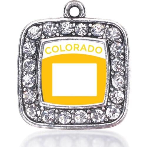 COLORADO OUTLINE SQUARE CHARM ANTIQUE SILVER PLATED CRYSTAL JEWELRY