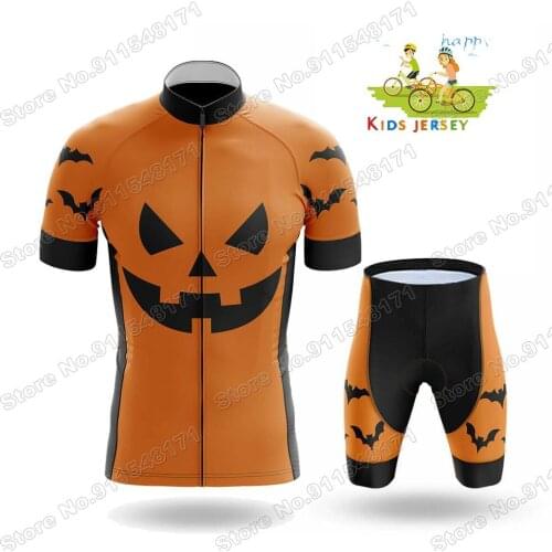 Kids 2021 Pumpkin Face Orange Cycling Jersey Set Boys Girls Pro Summer Breathable Bicycle Shorts Children Bike Clothing