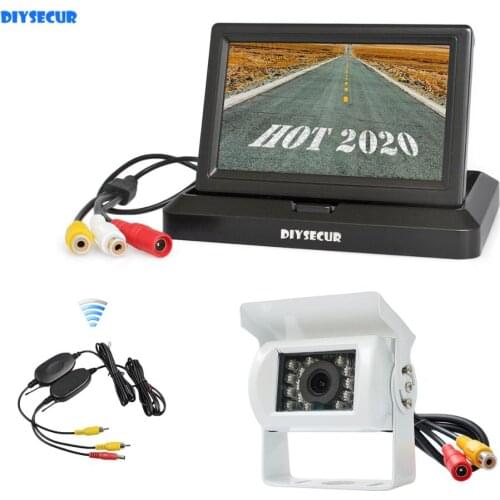 DIYSECUR Wireless 5" Foldable Car Monitor HD Waterproof IR Night Vision Rear View Bus Camera for Truck Caravan Bus Van White