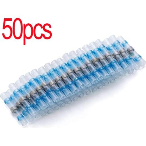 50pcs/Lot Solder Seal Wire Connectors Waterproof Heat Shrink Butt Connectors Electrical Wire Terminals Insulated Butt Splices