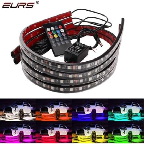 4X 12V Car Chassis Flexible Strip Lights Remote/APP Contral RGB Decorative Atmosphere Lamp Auto Chassis Underbody System Light