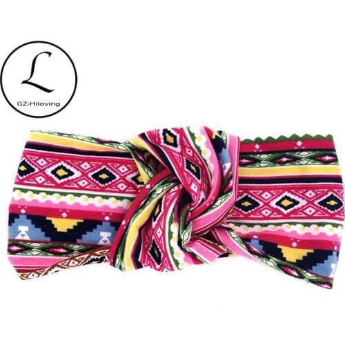 Gzhilovingl Boho Woman Ployester Elastic Hair Bands Accessories Soft Cotton Retro Knot Printing Headbands Ladies Beach Headwear