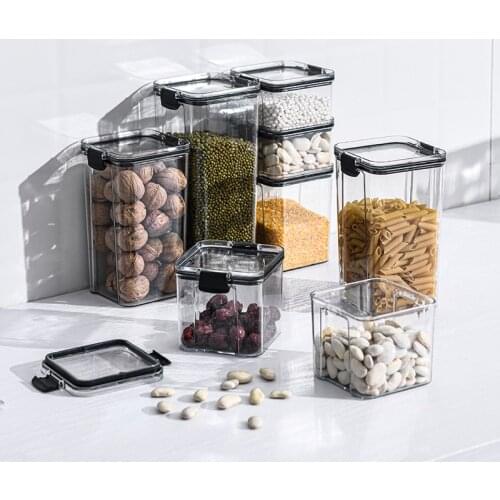 Food Storage Box 4 Different Capacity Plastic Sealed Cans Kitchen Box Transparent Food Canister Keep Fresh New Clear Container