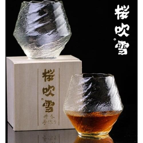 Creative Edo Japanese Art Whiskey Glass cup Frosting Rock Glass Wine Tea Cups Lead Free Whiskey Glasses With Wooden Gift Box