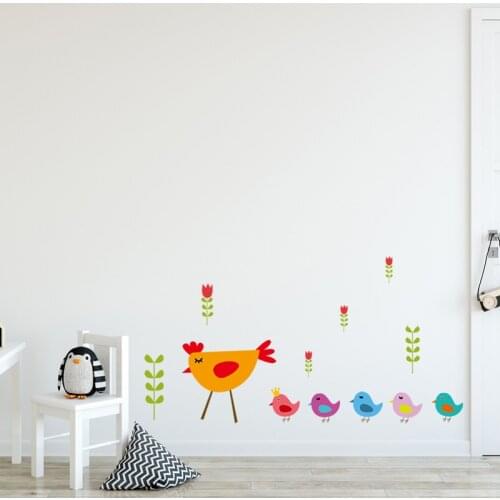 Chicken mother with chick Wall Sticker kids baby rooms home decoration Mural Decals nursery cartoon animals stickers wallpaper
