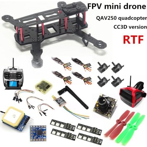 DIY mini drone FPV QAV250 cross racing quadcopter RTF CC3D + 2204II 2300KV motor + AT9 remote control + 700TVL camera + 6m GPS