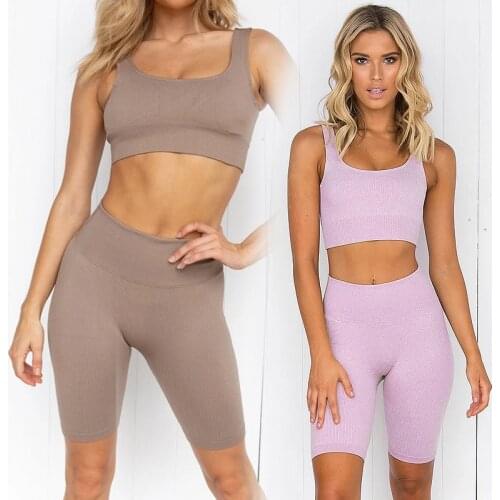 Running Athletic Leggings 2 Piece Set Women Yoga Set Sports Suits Fitness Vest Top Seamless Gym Workout Clothing