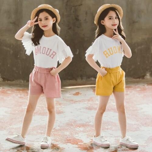 Summer 2020 Girls Clothing Sets Kids T-shirt+Shorts Suits Short Sleeve Children Fashion Girl Clothes Outfit 4 6 8 10 11 12 Years