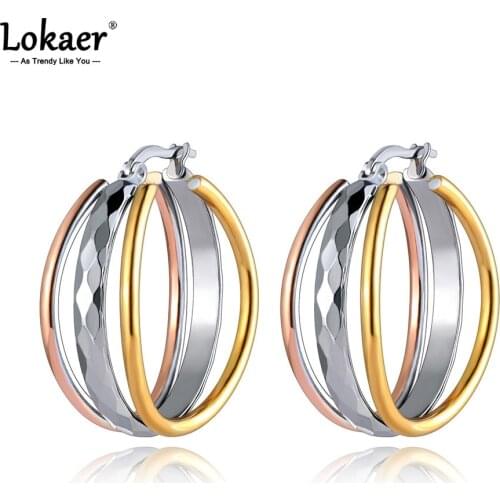Lokaer Trendy Titanium Stainless Steel Bohemia Party Hoop Earrings Geometry 3Pcs Circle Earrings Jewelry For Women Серьги E21028